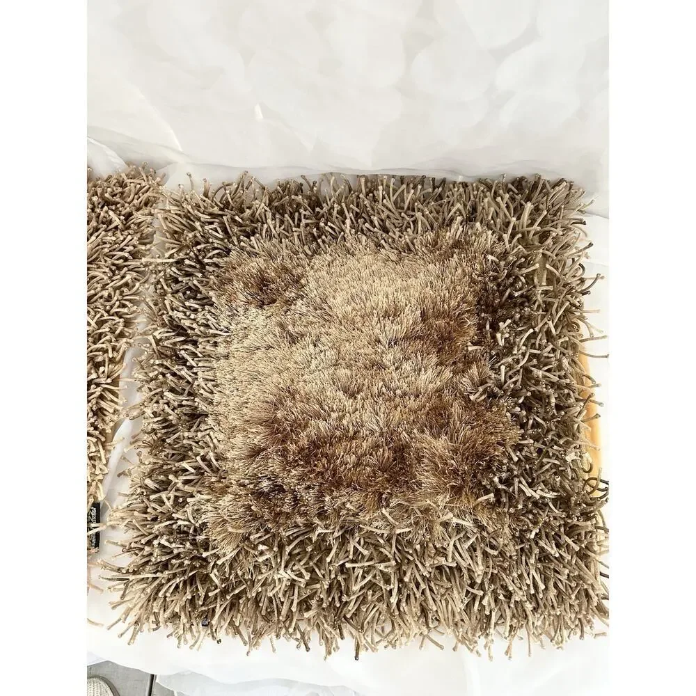 Set Of 3 BEIGE SHAGGY Square Throw Accent Pillows Carlo Perazzi Designer MODERN